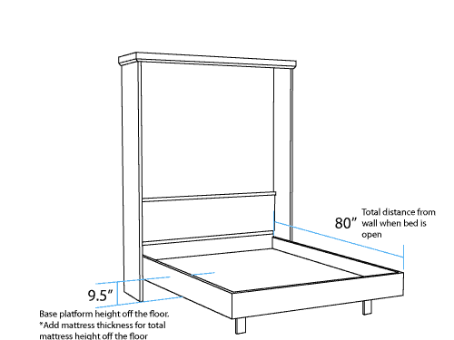Vertical Full Murphy Bed Open Dimensions - The Wallbed Factory