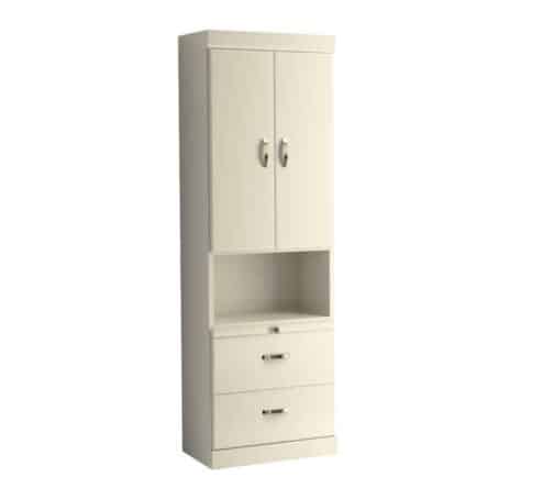 Wall Bed Bookcase With Top Doors Bottom Drawers In White With Shaker Styling - The Wallbed Factory